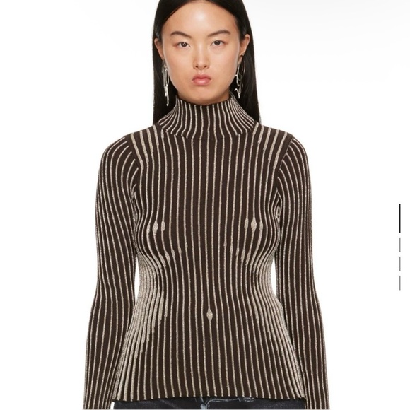 Jean Paul Gaultier Brown and Cream Striped Turtleneck Sweater